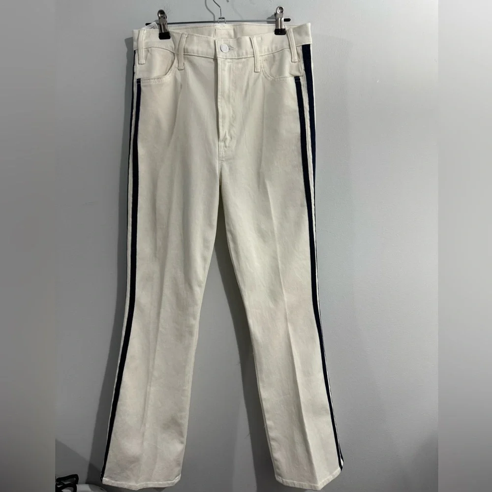 MOTHER Jeans The Hustler Ankle Solid White Striped Side Regular Size 29 - Picture 2 of 4